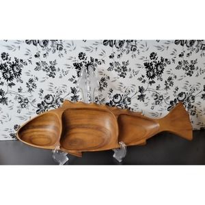 Carved Wood Serving Tray Fish Leilani Monkey Pod Wood Philippines MCM 20”